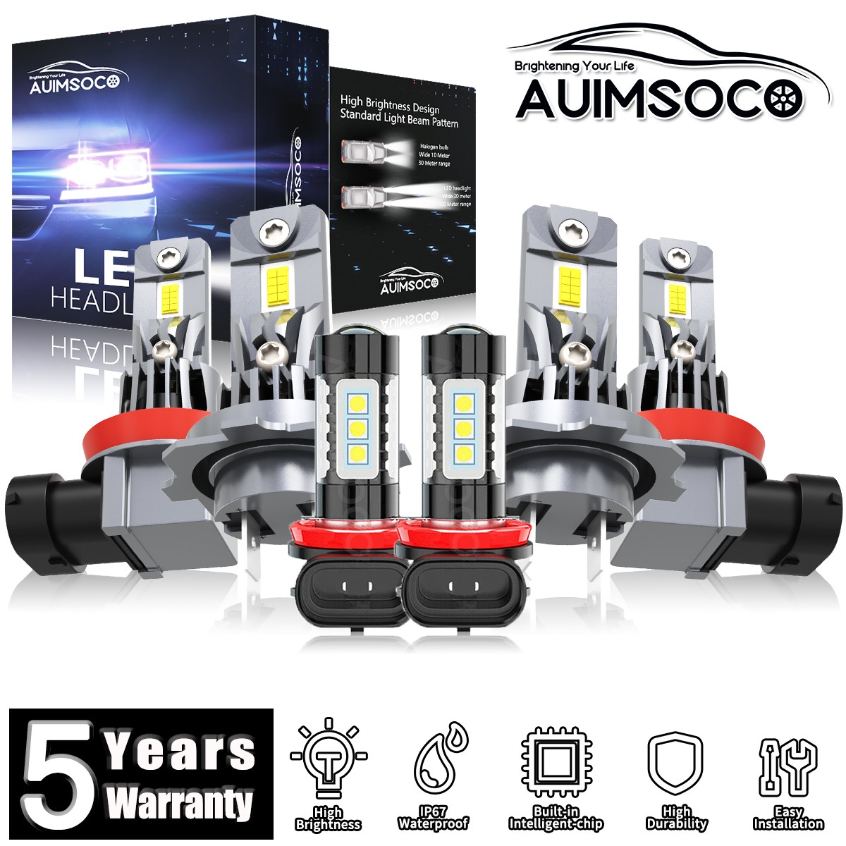 For Hyundai Santa Fe Sport 2013-2016 LED Headlight Bulbs High Low Beam Fog Light
