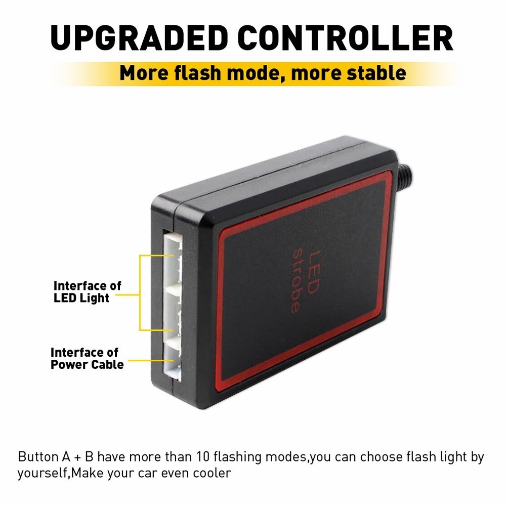 4PCS 6-LED STROBE LIGHTS WARNING FLASHING BEACON AMBER WHITE 12V REMOTE CONTROL