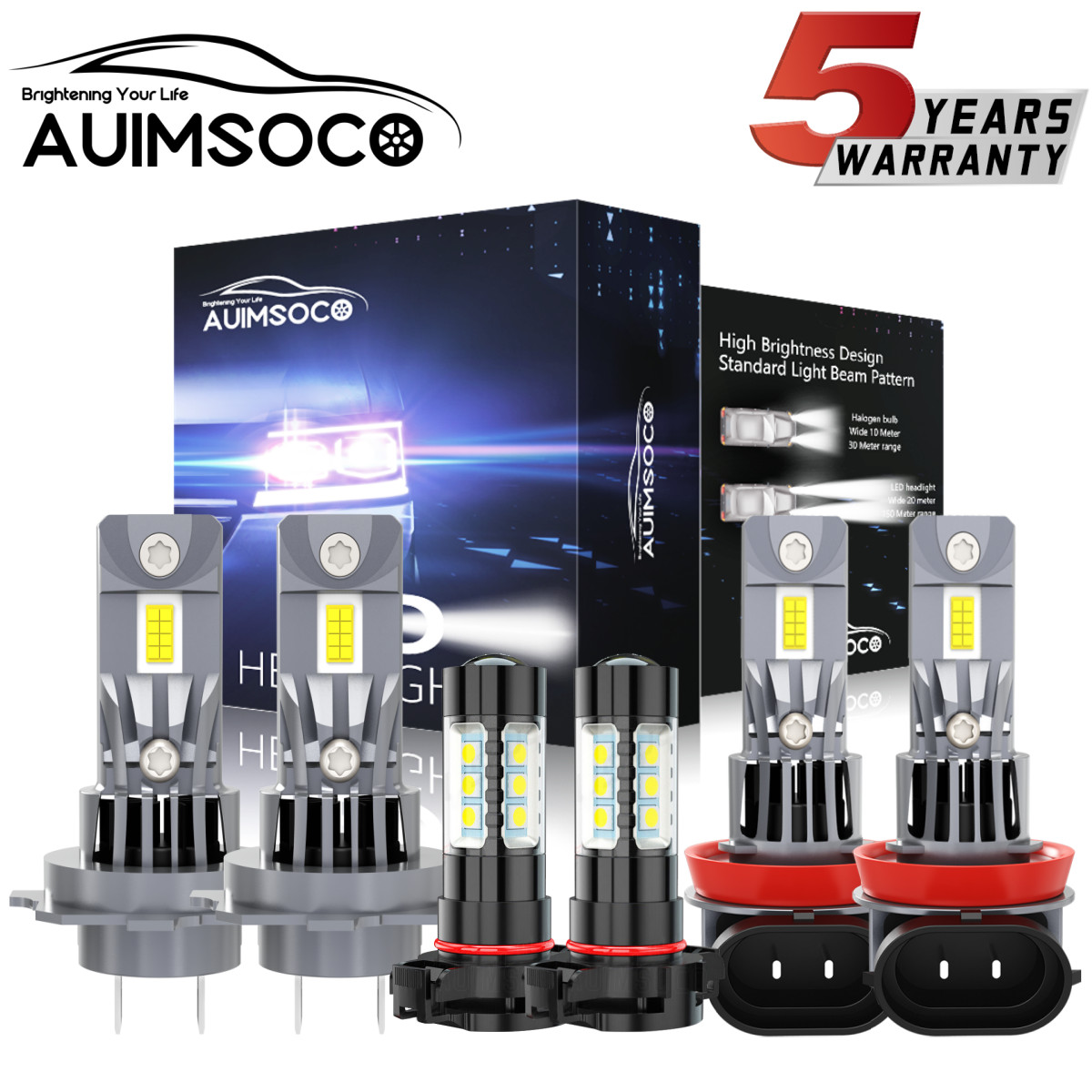 Combo H7 H11 H16 LED Headlights High Low Beam Fog Light Bulbs 6500K White