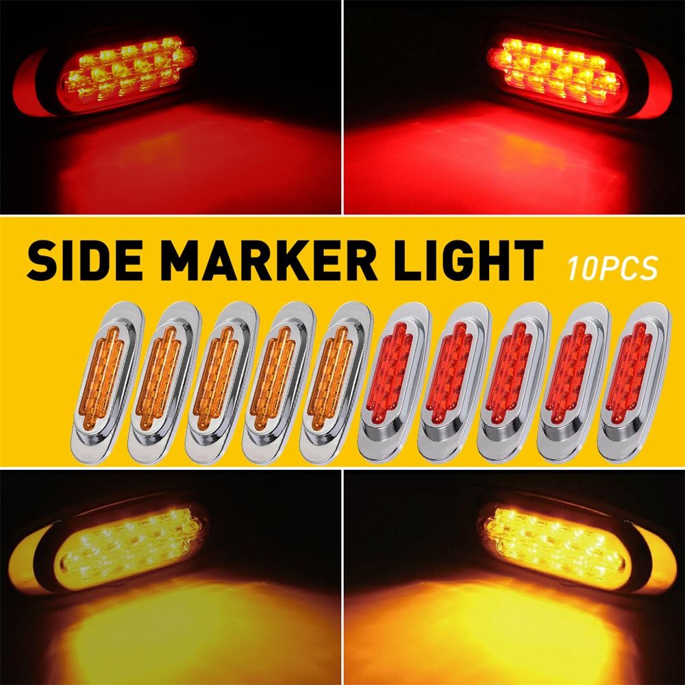 2-10PCS Marker Lights 6.5″ LED Truck Trailer Oval Side Clearance Light Amber Red