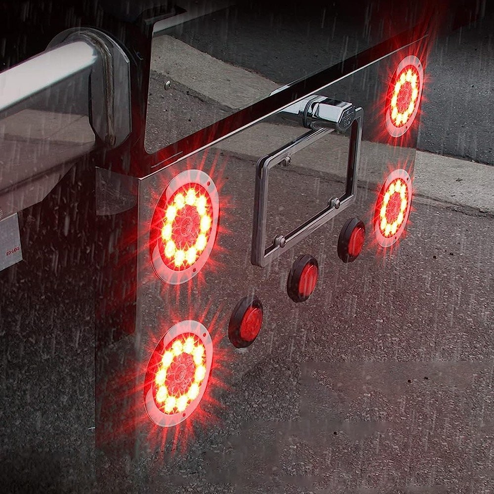 2x Round Red/Amber 16 LED Truck Trailer Brake RV Stop Turn Signal Tail Lights EW