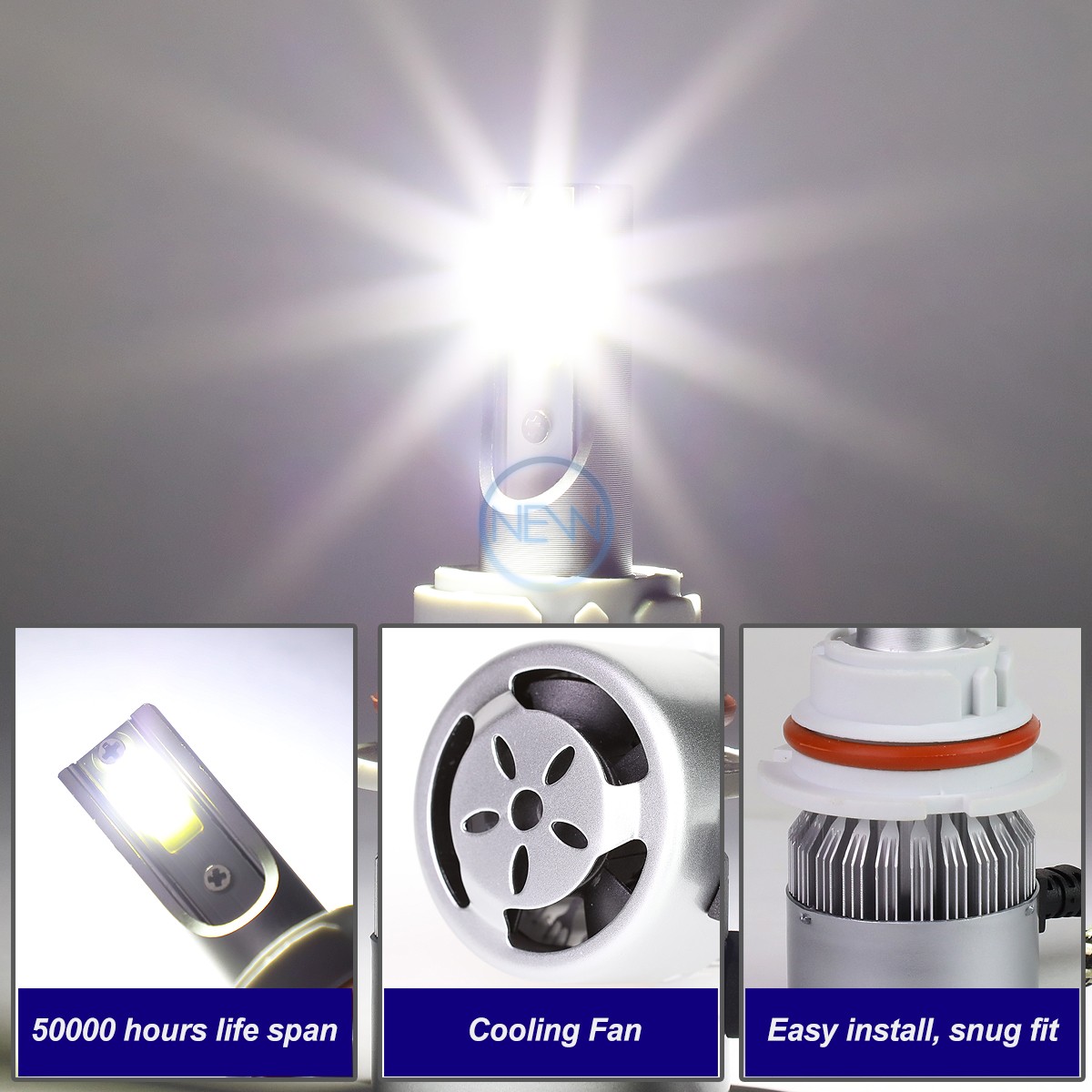 Great Visiblity Pair 6000K Super White 9005 LED Hi/Lo Beam Headlight Bulbs +Fan