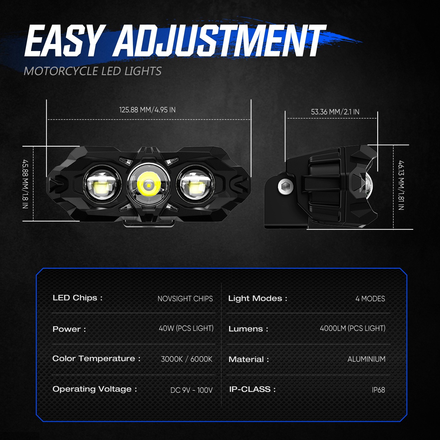 NOVSIGHT 5inch Motorcycle Driving Fog Light White/Yellow LED Pod Projector Light