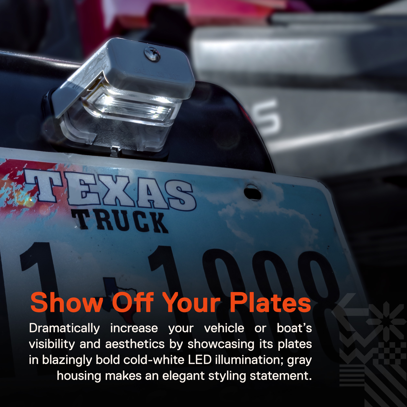 Gray 12V Stud-Mount DOT LED License Plate Light for Boat Trailer UTV ATV Truck