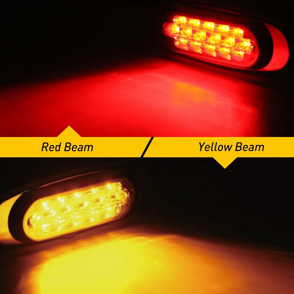 2X Amber+Red 16 LED Car Truck Trailer Sealed Chrome Side Marker Clearance Lights