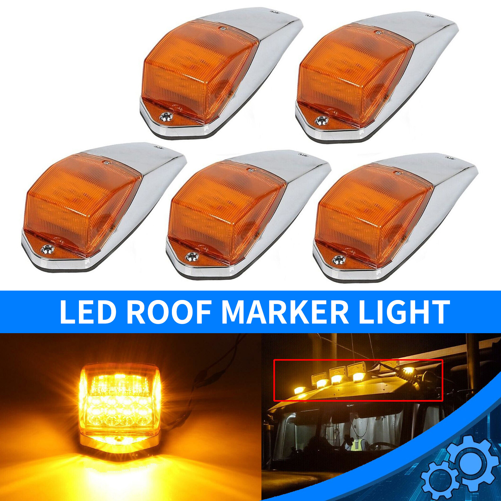 5 pcs Amber Chrome 31 LED Cab Marker Lights for Peterbilt Kenworth Freightliner