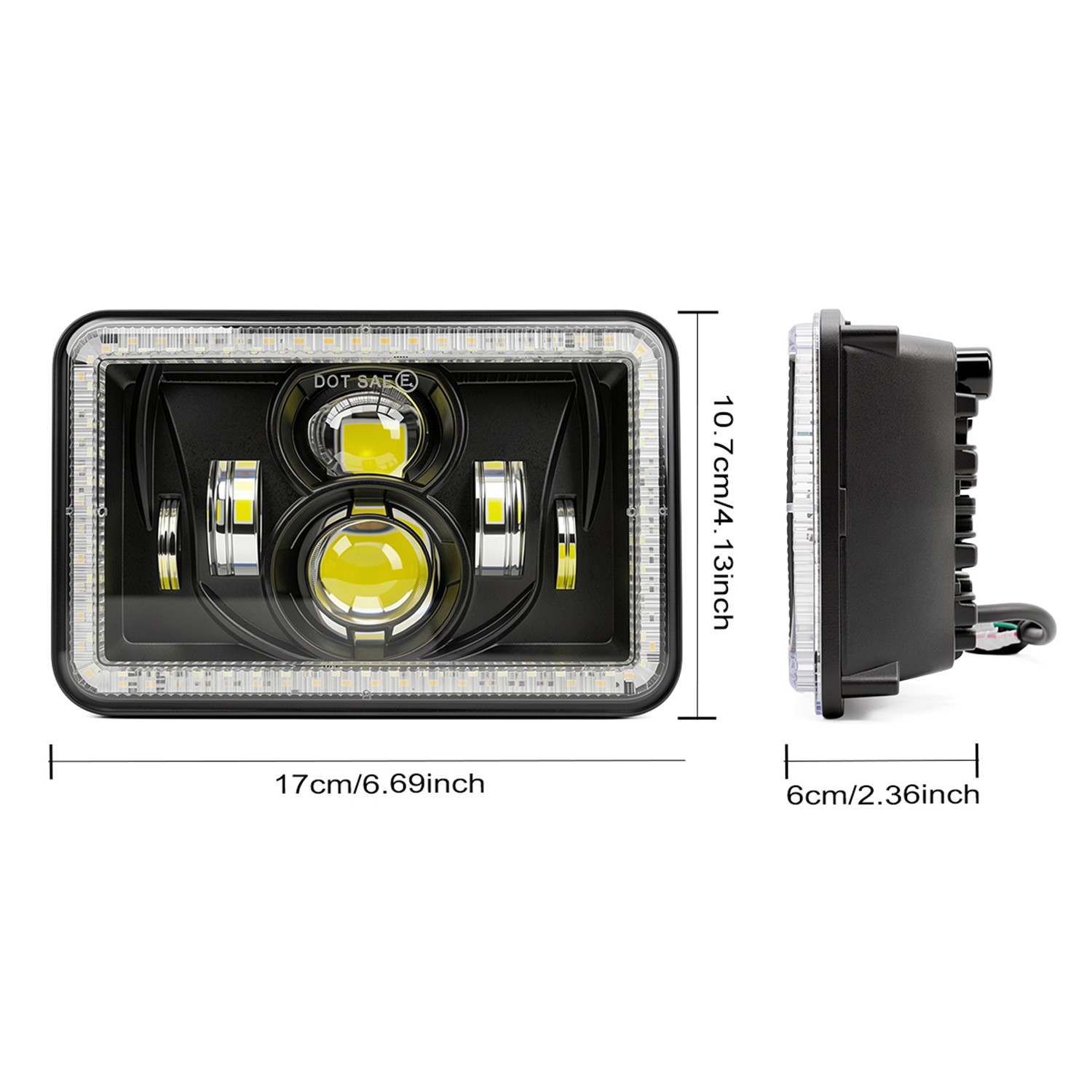 4×6 LED Square Headlights IP68 Waterproof Hi Lo Beam Pair