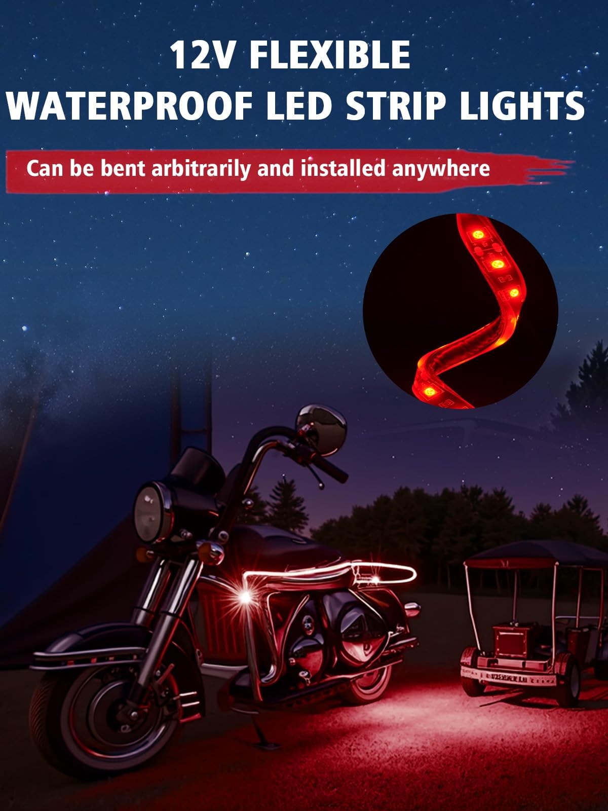 4Pcs Red 12 Inch 12V 18SMD IP68 Waterproof Car Underglow LED Strip Lights