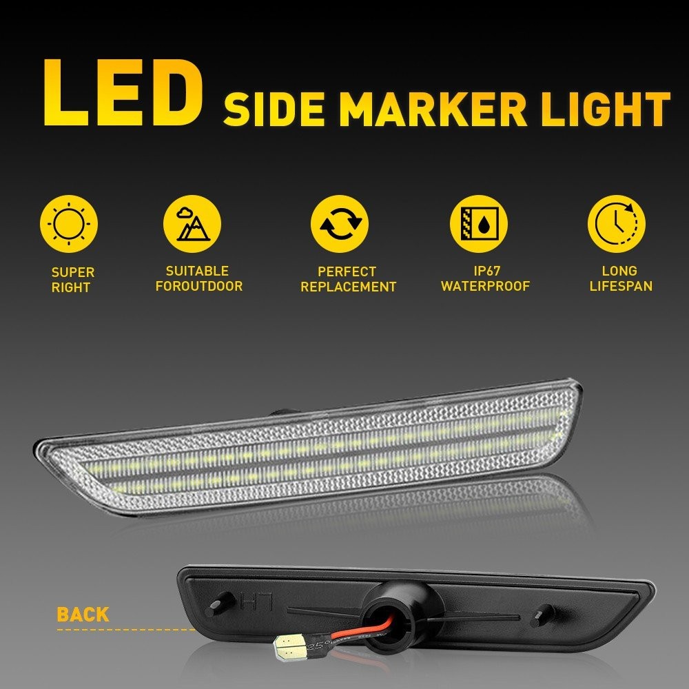 For 2010-14 Ford Mustang LED White Side Marker Light Clear Lens Front Rear 4pcs