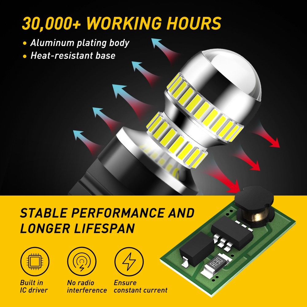2Pcs White 3157 3457 3057 Signal 54SMD Backup Reverse Tail Turn LED Light Bulbs