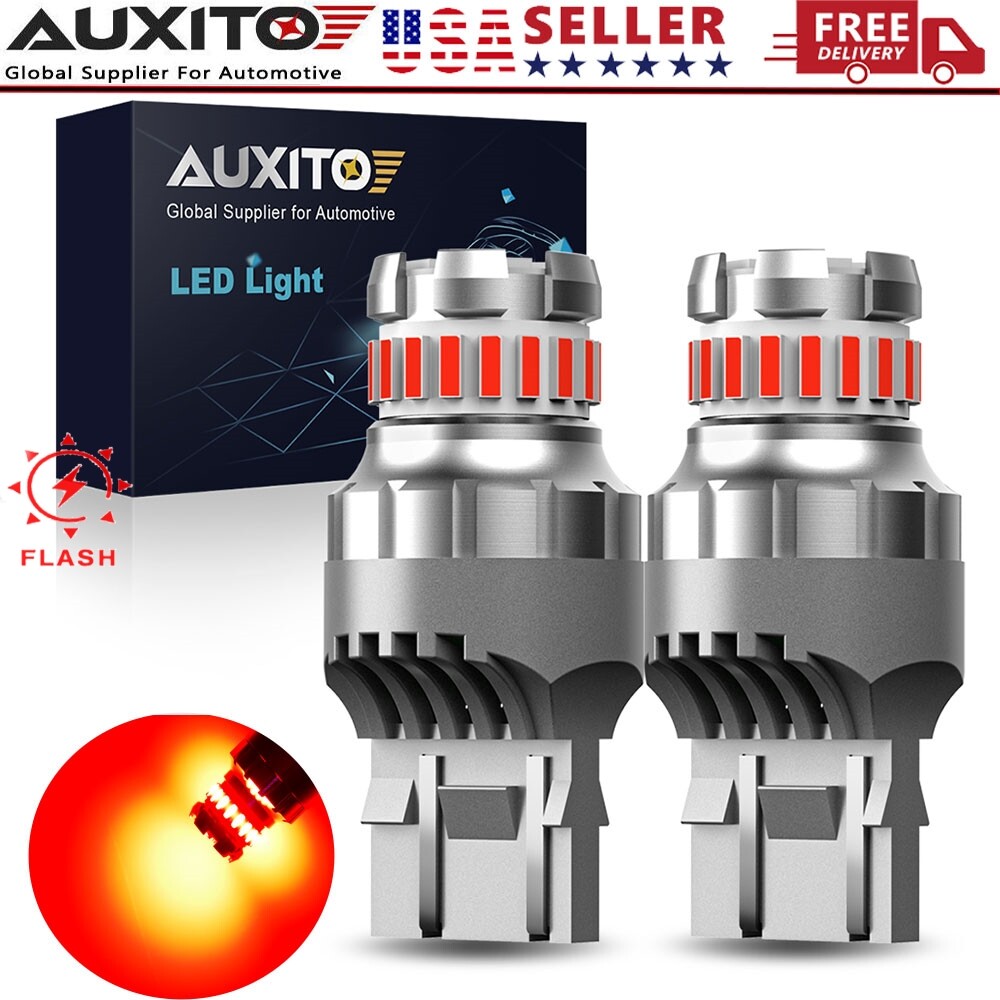 7443 7440 LED Red Strobe Flash Blinking Brake Stop Tail Parking Light Bulbs 2-20