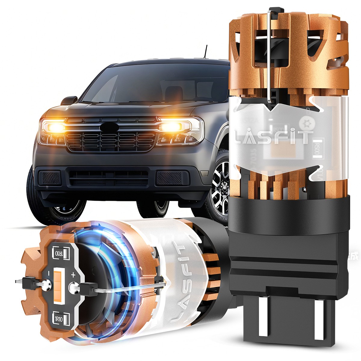 LASFIT 4257 LED Front Turn Signal Bulbs Amber CANBUS Error Free 48W 4800LM