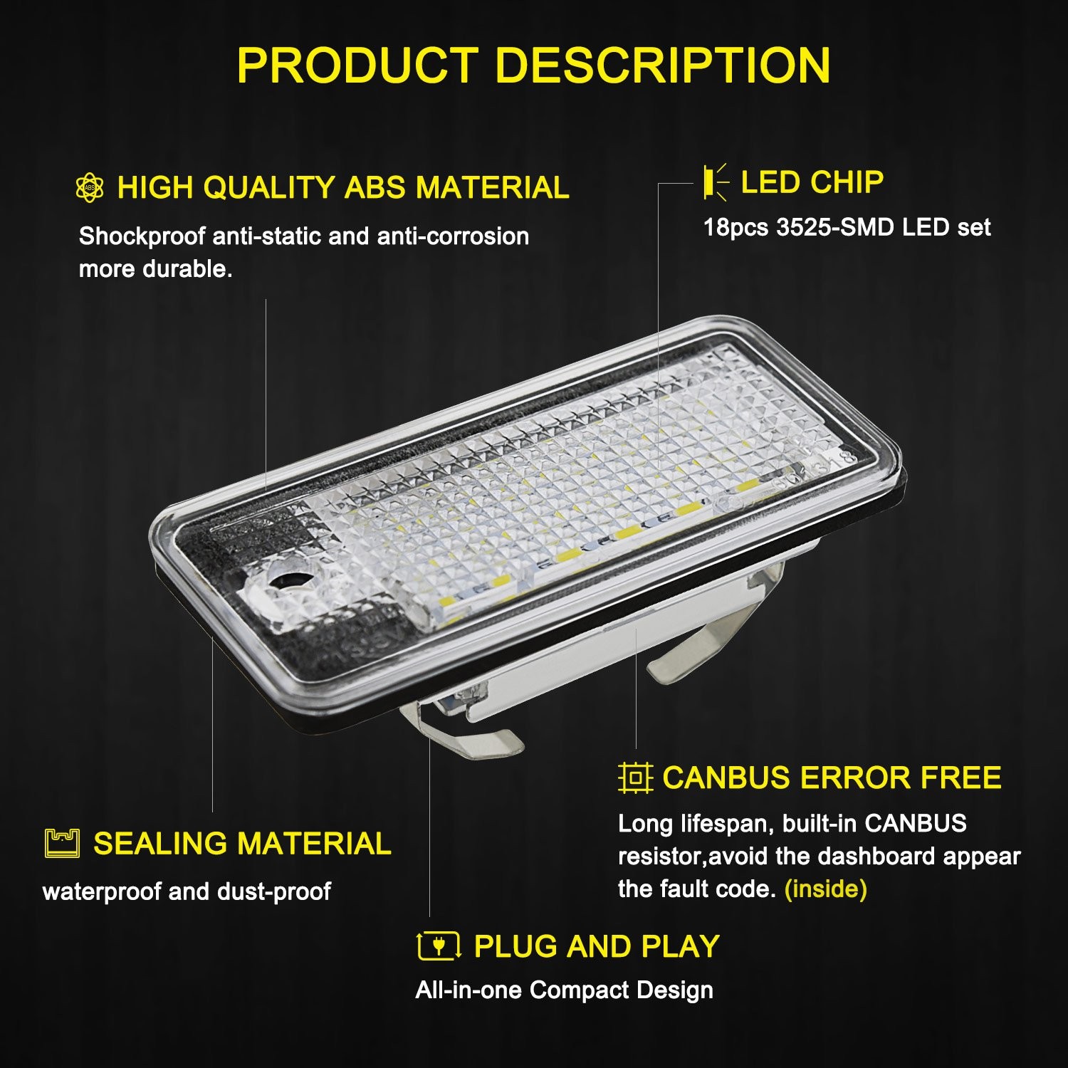 2X CANBUS LED License Plate Light For Audi A3 S3 A4 S4 A6 S6 B6 A8 S8 Q7 RS4 RS6