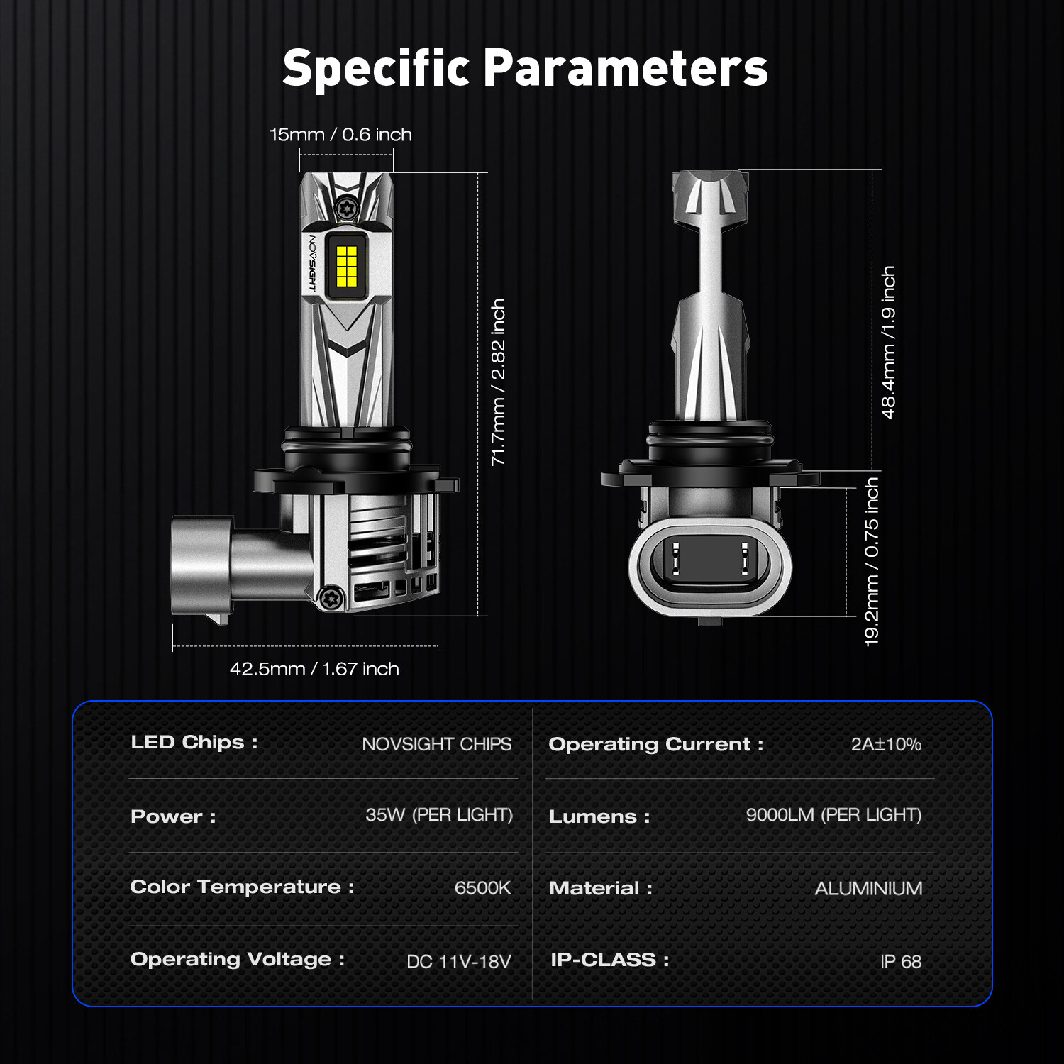 2x NOVSIGHT 9006 HB4 LED Headlight Kit 6500K White High Low Fog Beam Light Bulbs