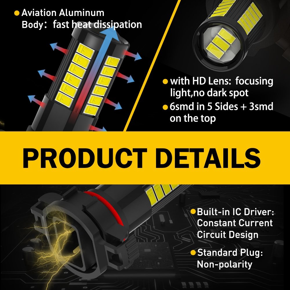 2pc LED Fog Light Bulb Fog H16 Light Bulb White 6000K High Power Lamps NEW 2/4x