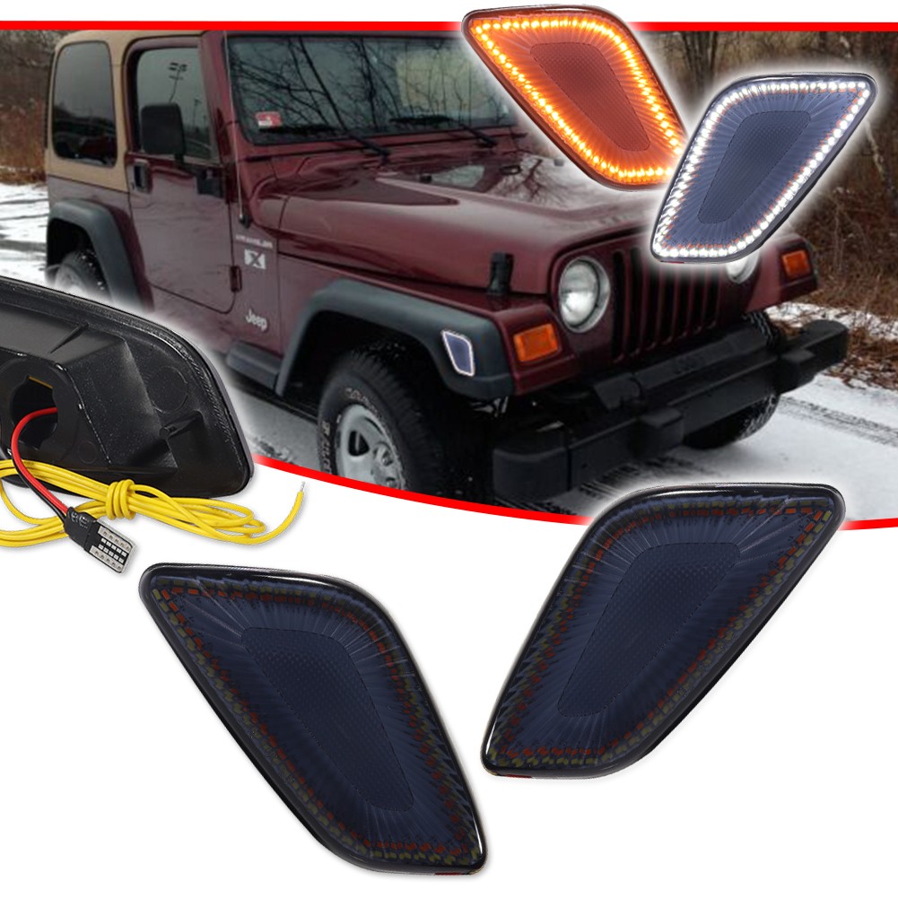 Smoke LED Front DRL / Side Marker Turn Signal Lights For 1997-2006 Jeep Wrangler