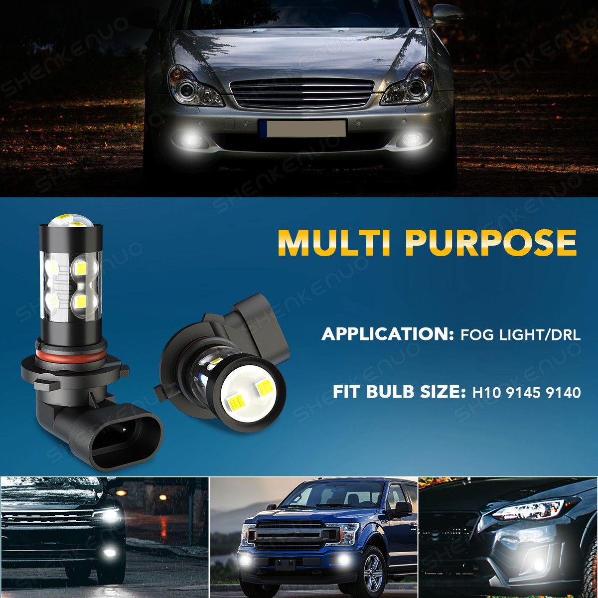For Ford Expedition 2007-2014 10000K LED Headlight Hi-Lo Beam & Fog Lamp Bulbs
