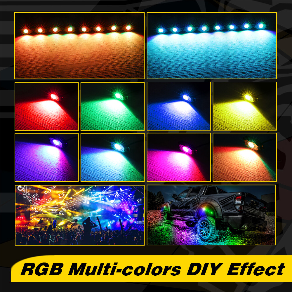 12x RGB LED Pods Rock Light Kit Underbody Glow Neon Lamp Bluetooth Music Control