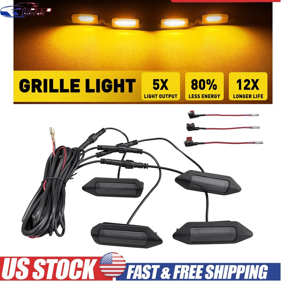 Grille LED Lights Smoked Lens Front Amber Light+Harness For Toyota RAV4 2019-24
