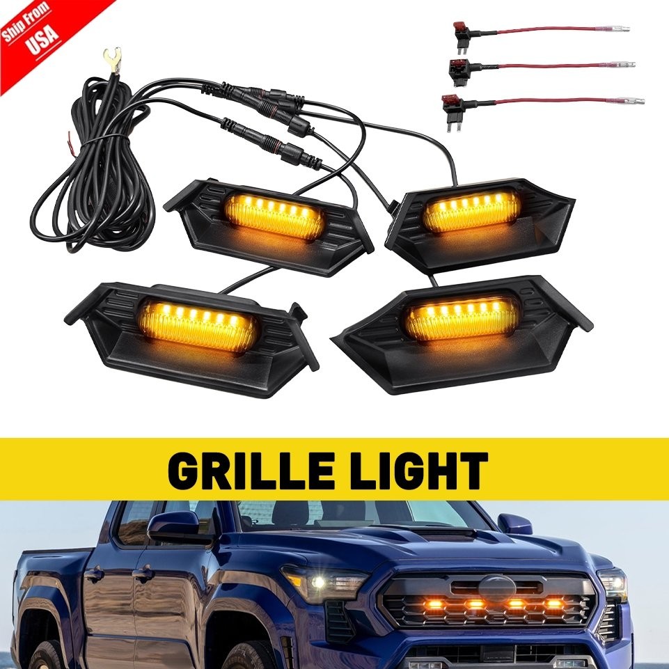 4Pcs Amber LED Grill Lights For 2024 2025 Toyota Tacoma TR D Sport/Off-Road US