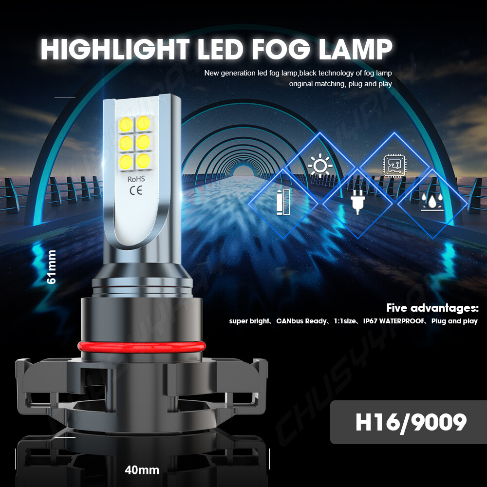 For Jeep Gladiator 2020 2021 2022 – H16/5202 LED Fog Light Bulbs White 6000K