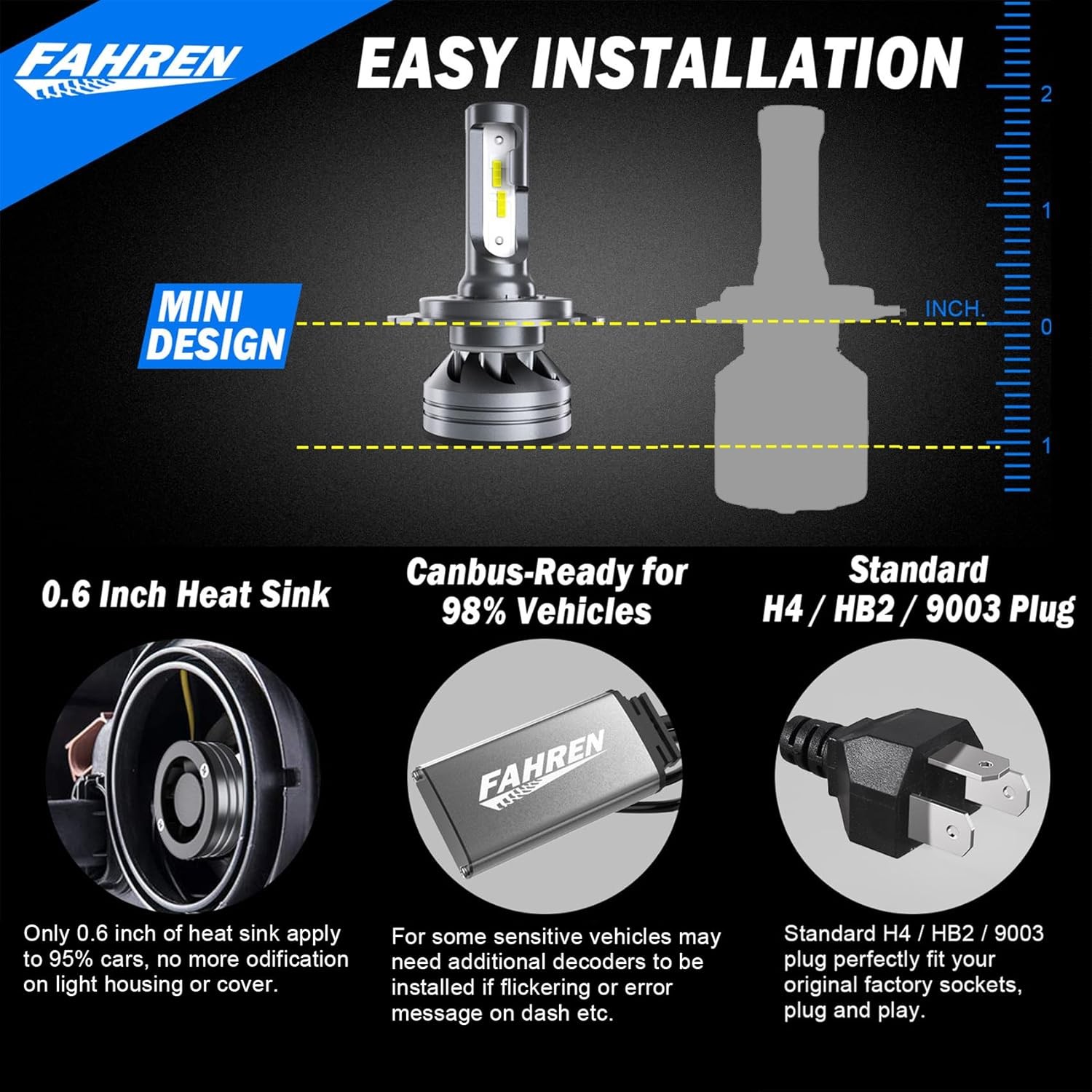 Fahren H4 Bulb 55000LM 1000% Ultra-Brighter 9003/HB2 Driving Light 60000HRS+Life