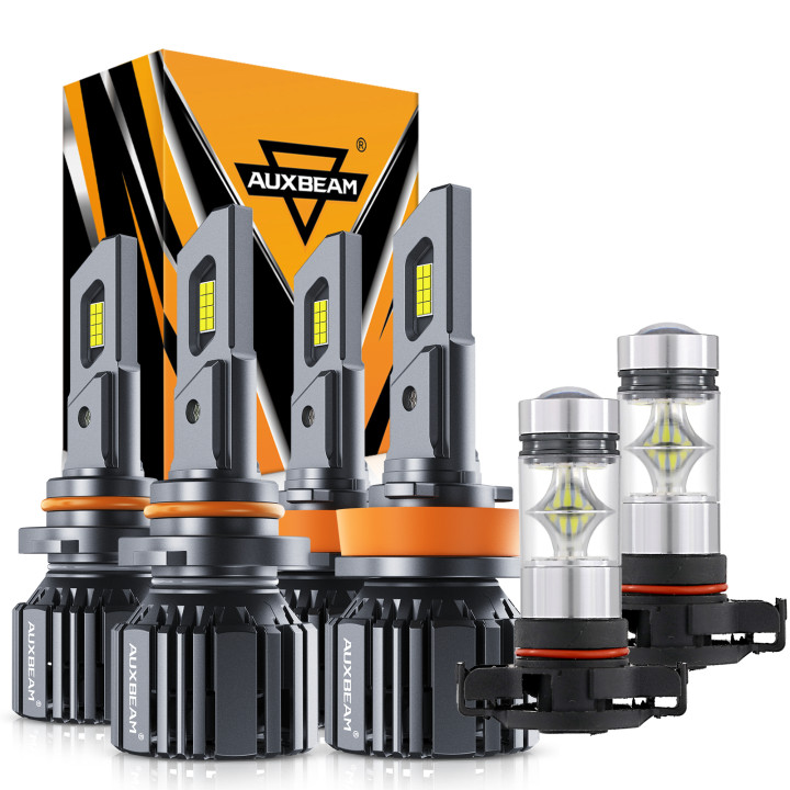 AUXBEAM For Chevy Silverado 1500 2500 2007-2015 Canbus LED Headlights +Fog Bulbs