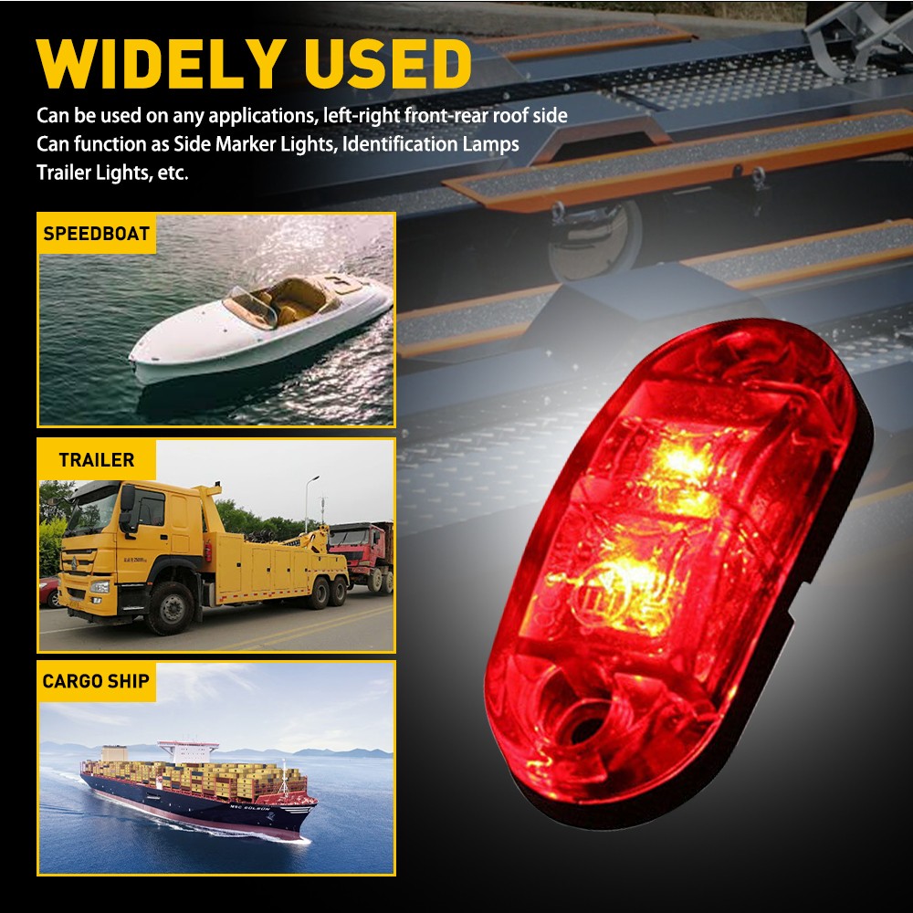 Truck Trailer Clearance Light Waterproof 10* Red 2-LED Side Marker Lights