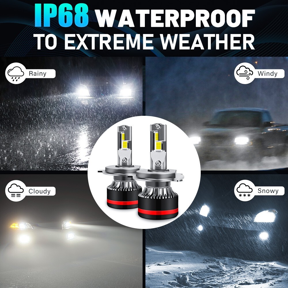 2PCS CSP LED Headlight H4 9003 High/Low Beam 6000K Bulbs Error Free 350W 25000LM