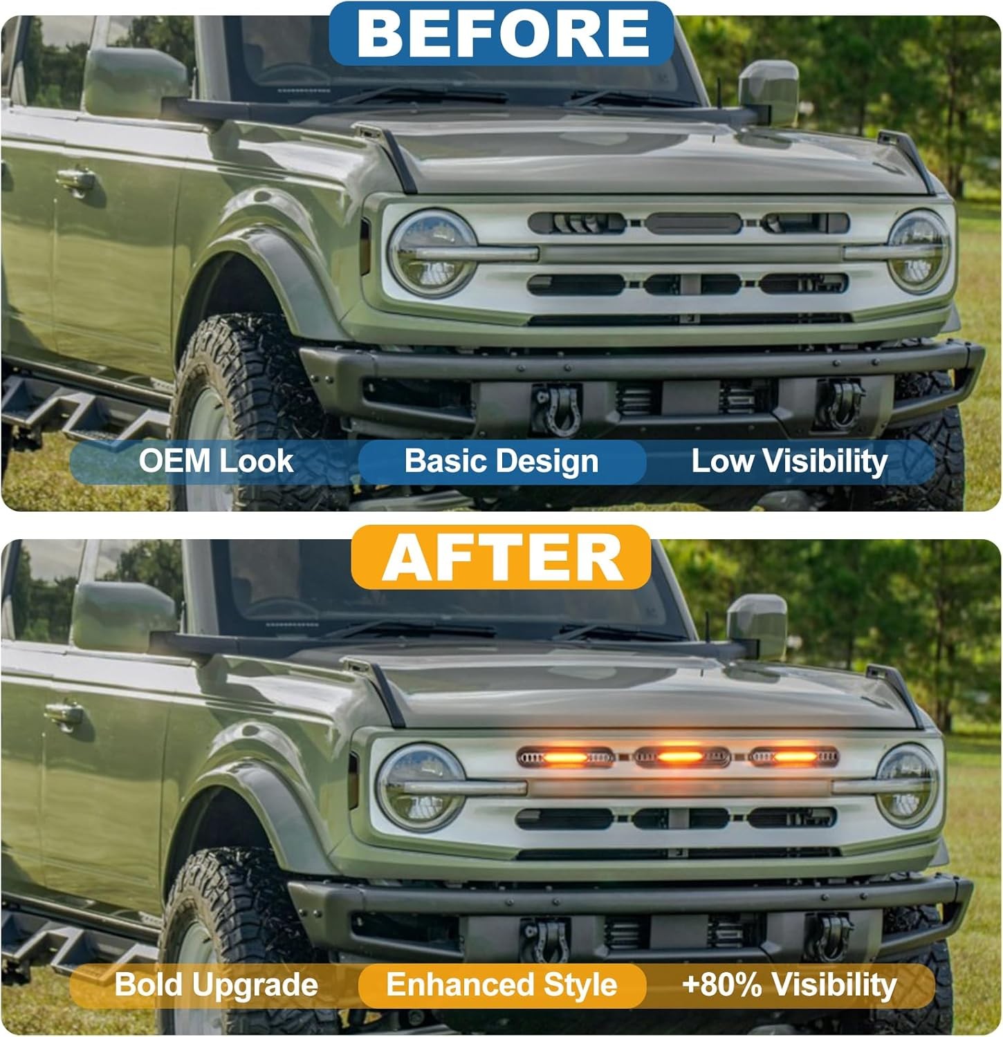 LED Grille Lights for Ford Bronco Big Bend Outer Bank 2021-2024 Accessories
