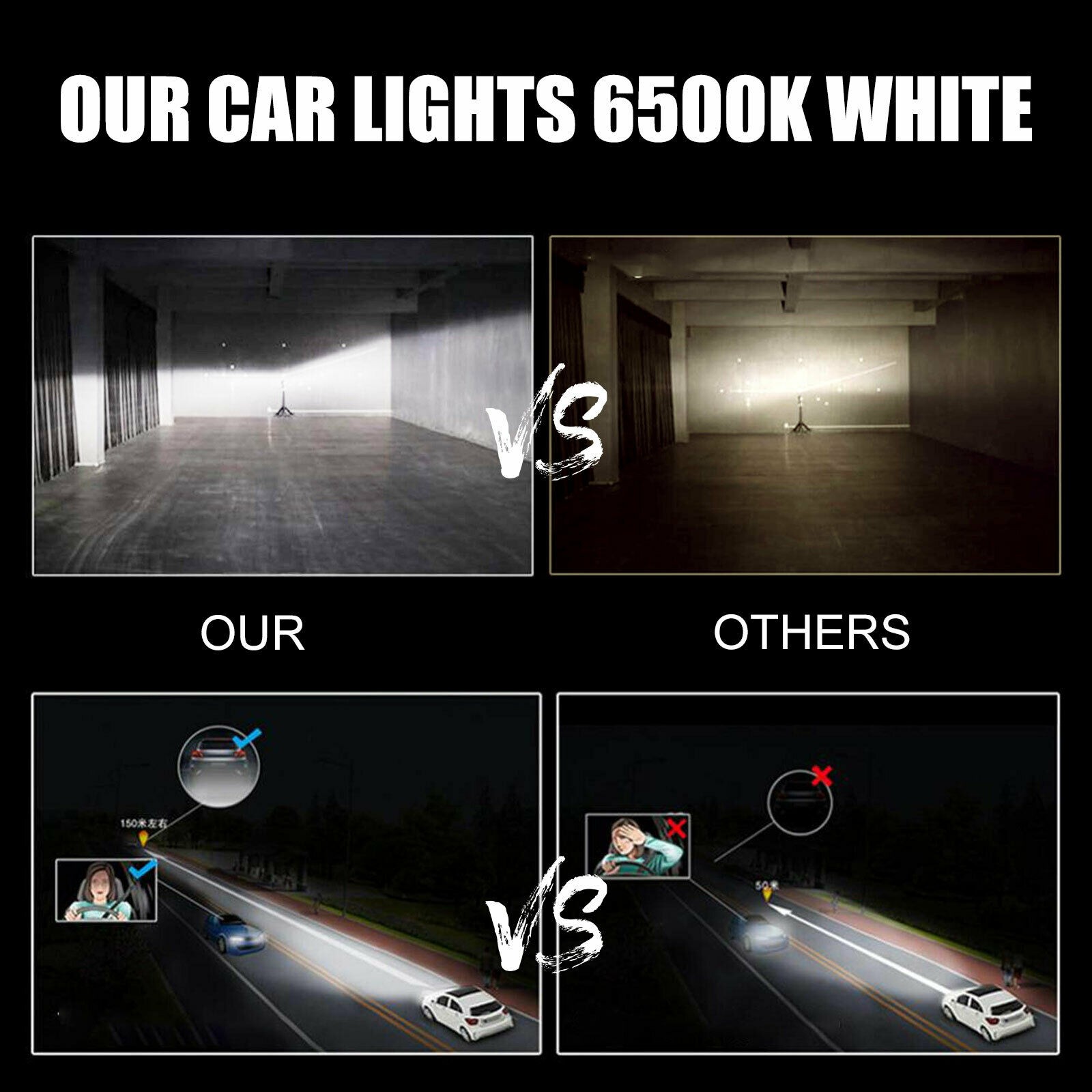 H11 9005 LED Headlight KIT Combo Bulbs 10000K High&Low Beam Super Bright White