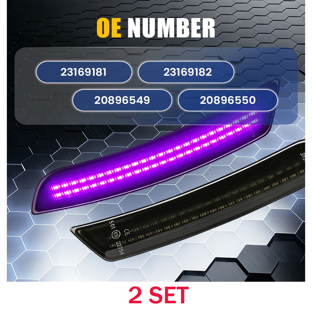 Purple LED Side Marker Lights 8X Fits 2016-2022 2023 Chevy Camaro Smoked Housing