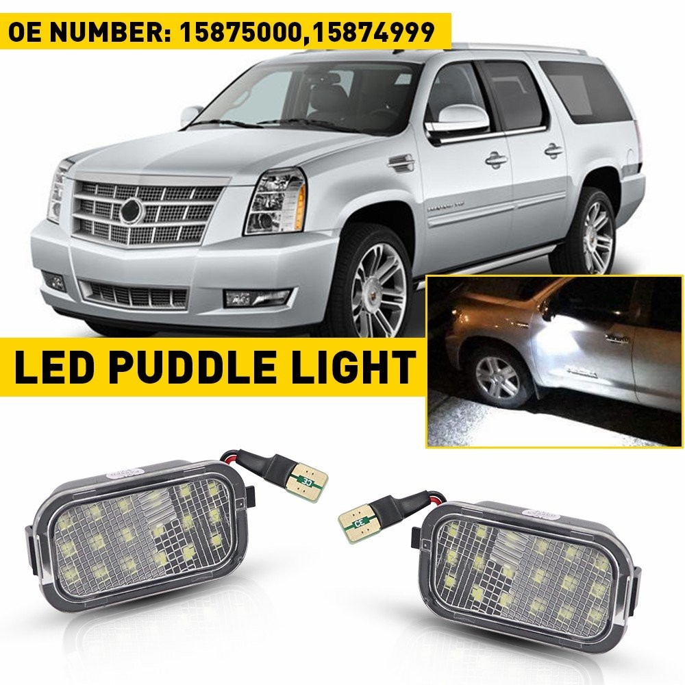 2pcs White Side Mirror 18-Led Puddle Light 6000K For Cadillac Escalade Chevy GMC