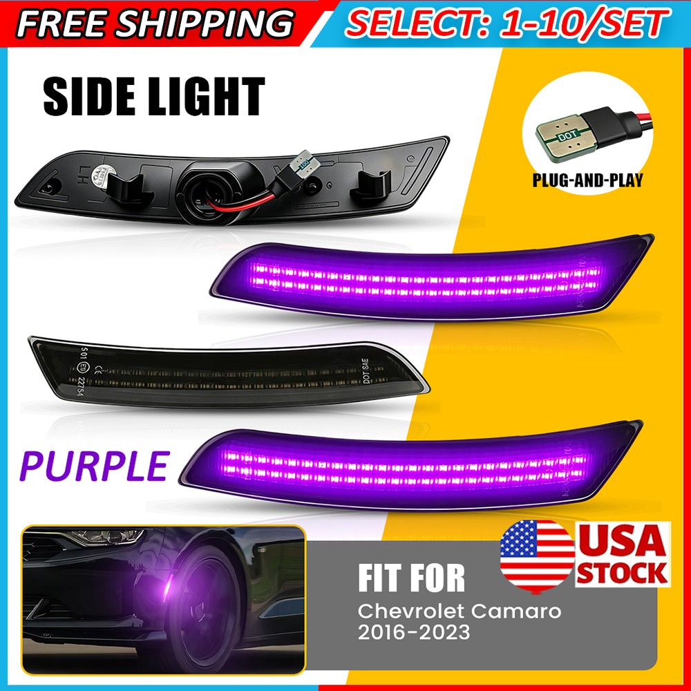 4-40x LED Front Rear Side Marker Light Dynamic Purple For 16-23 Chevrolet Camaro