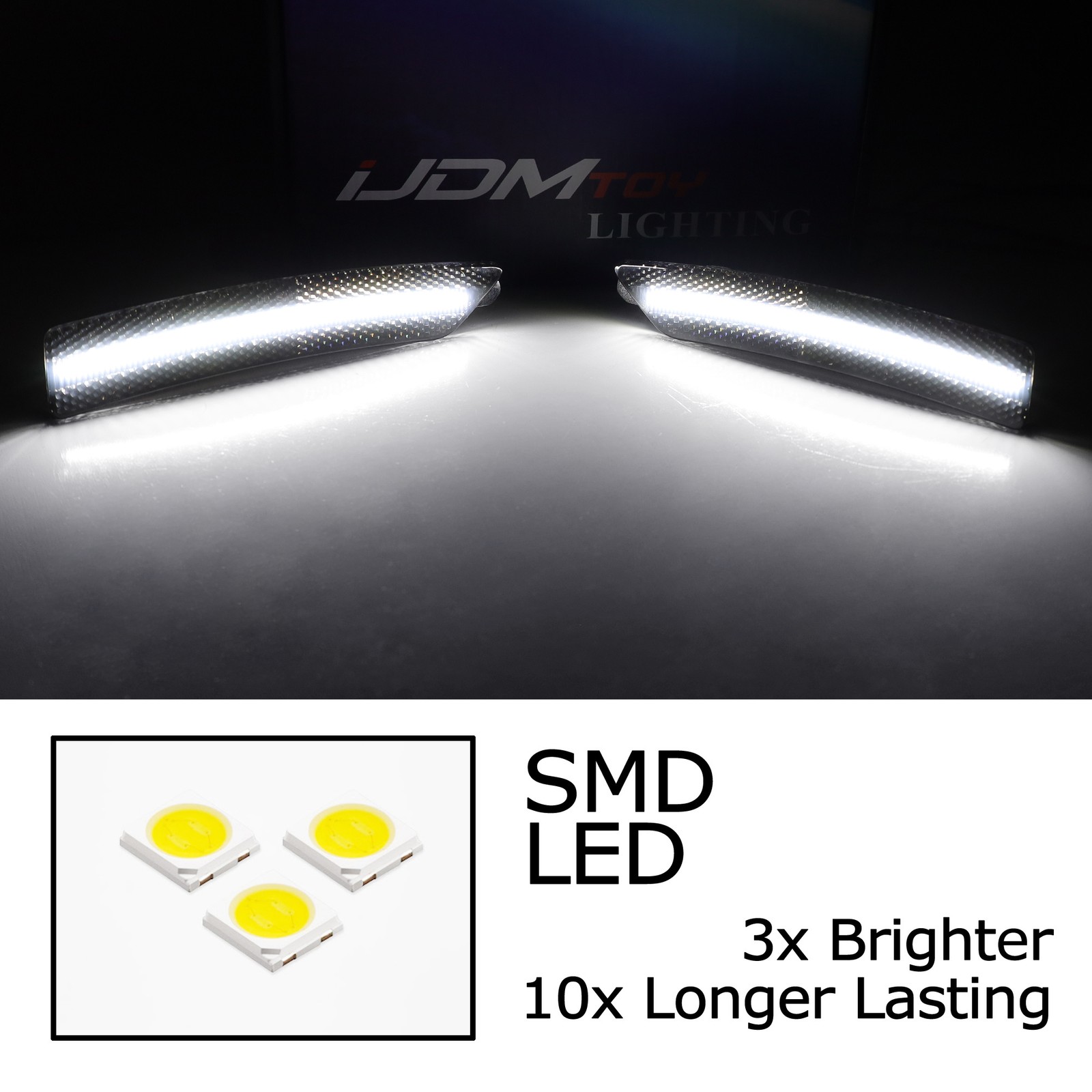 4pc Set Smoke Lens All White Full Strip LED Side Markers For Ford 2024+ Mustang