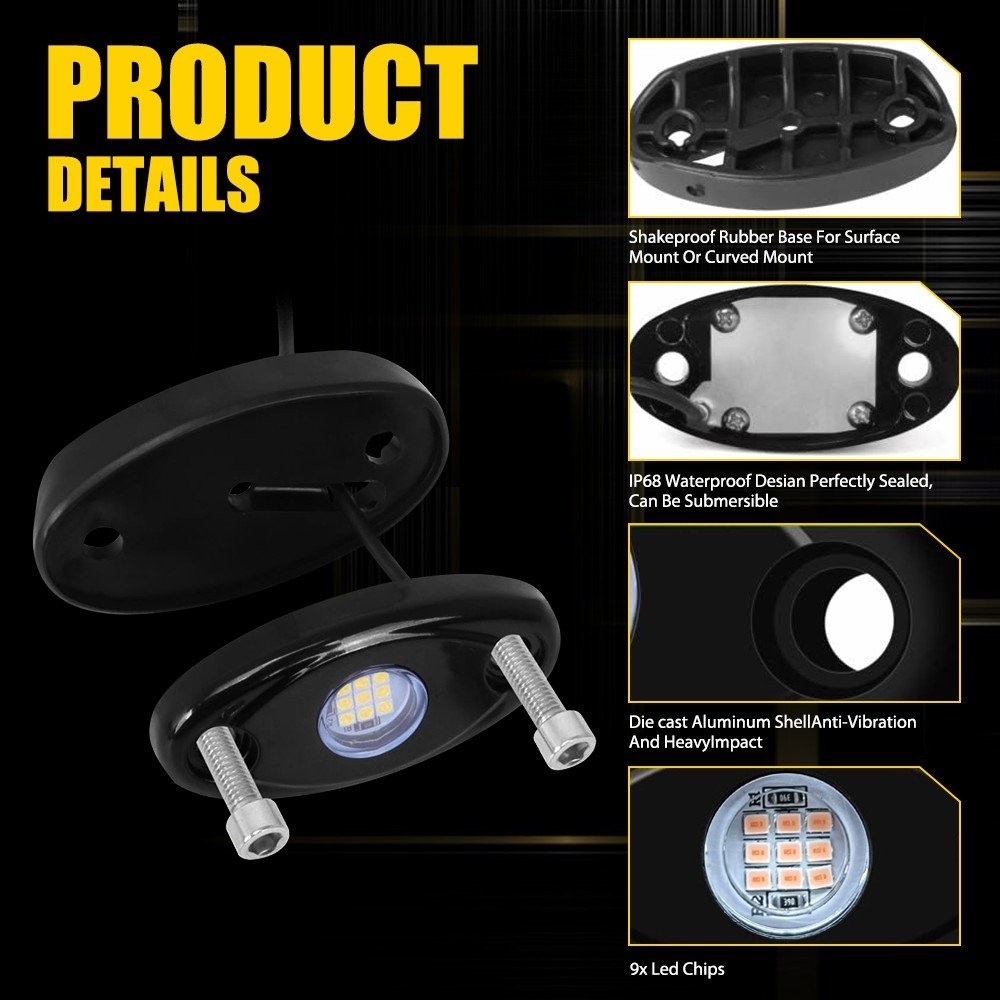 4x IP68 Waterproof Purple LED Rock Lights Underglow Neon Light Decor ATV UTV Car