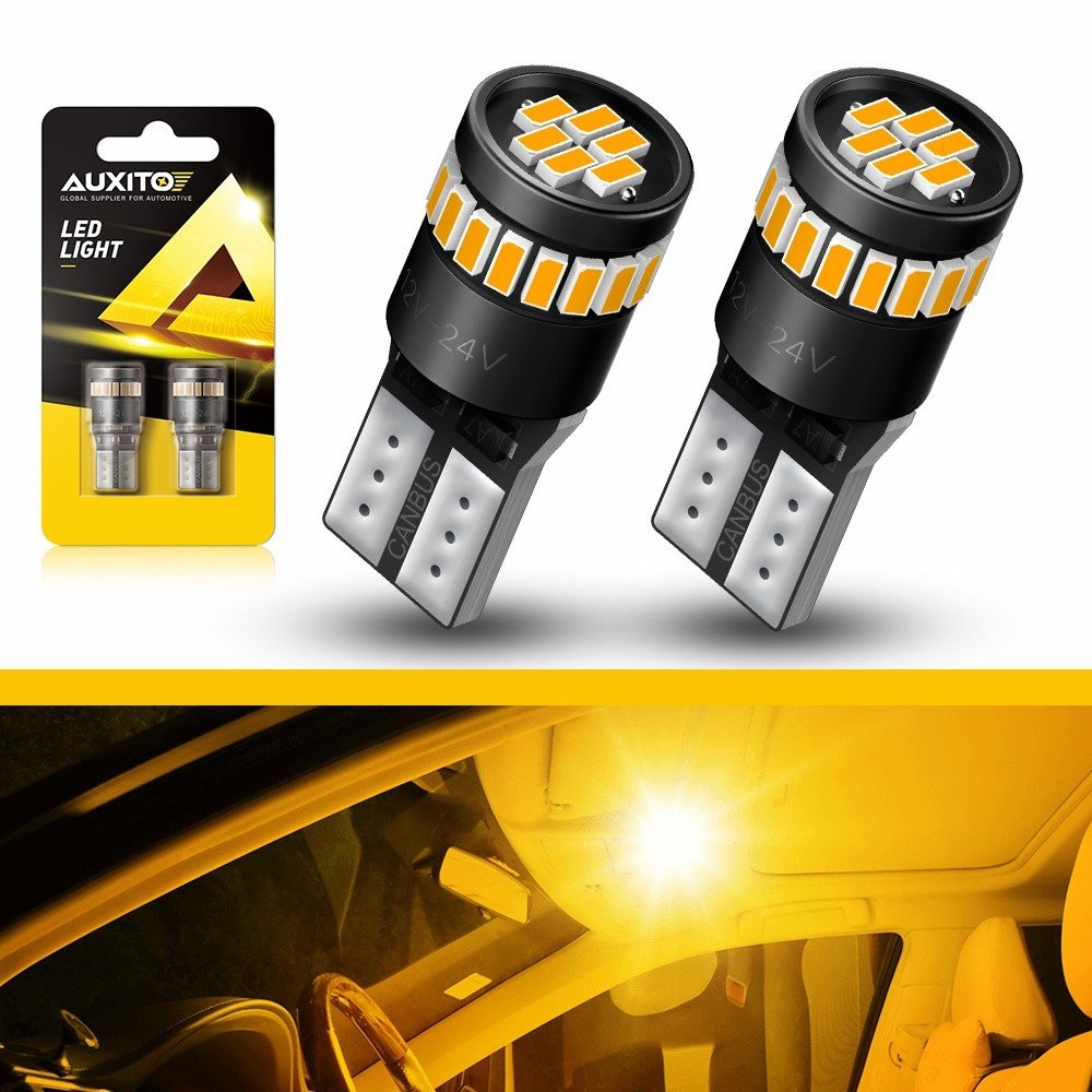 T10 LED Plate License Light Bulbs 3000K Super Bright Amber 168 2825 194 2400LM