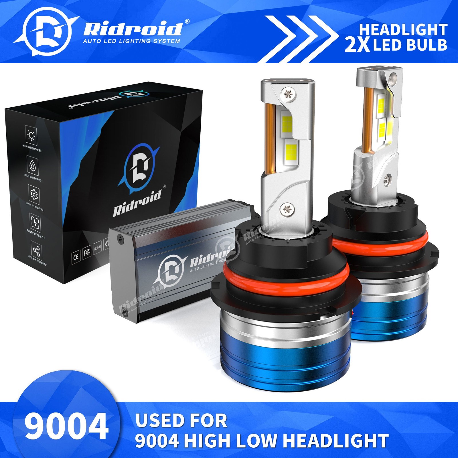 2-side 9007 HB5 LED Headlight Bulbs Kit 72000LM Super Bright High Low Beam Bulbs