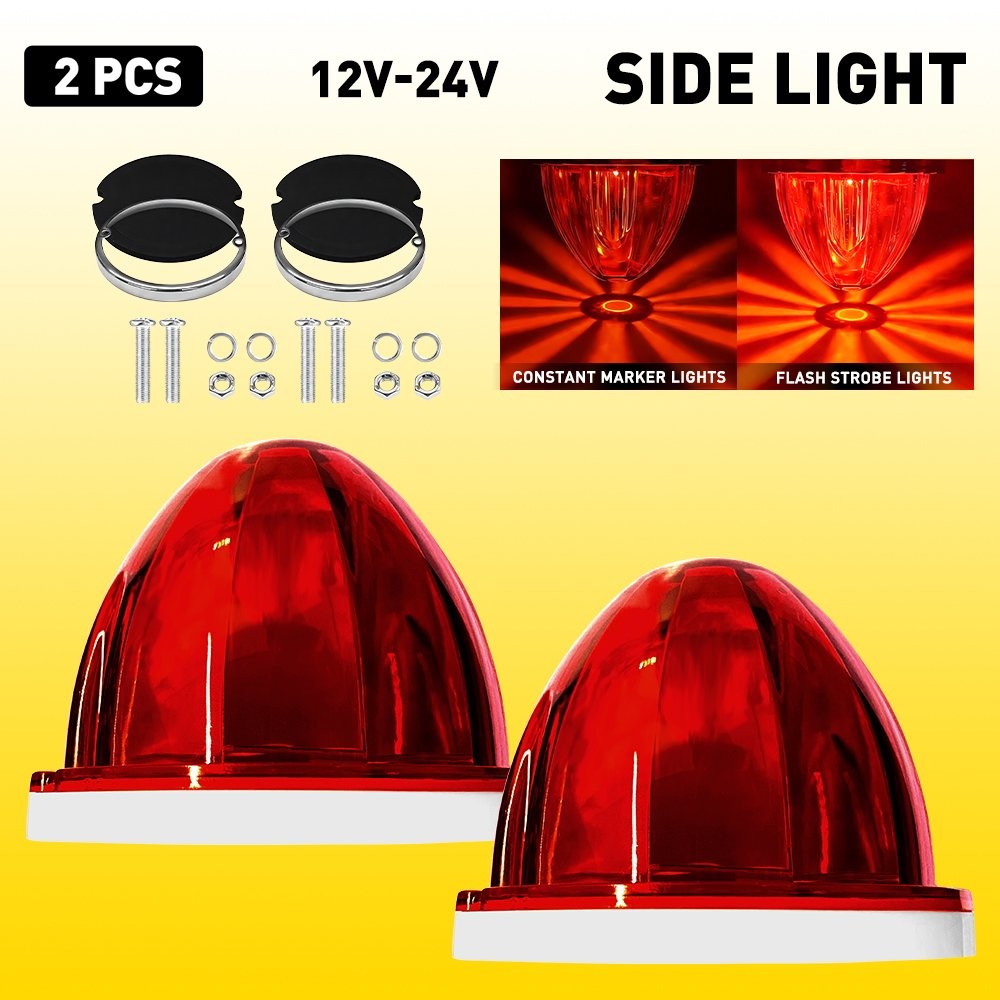 2x Red Flash LED Watermelon Lights For Truck Trailer Round Side Marker Lamps 12V