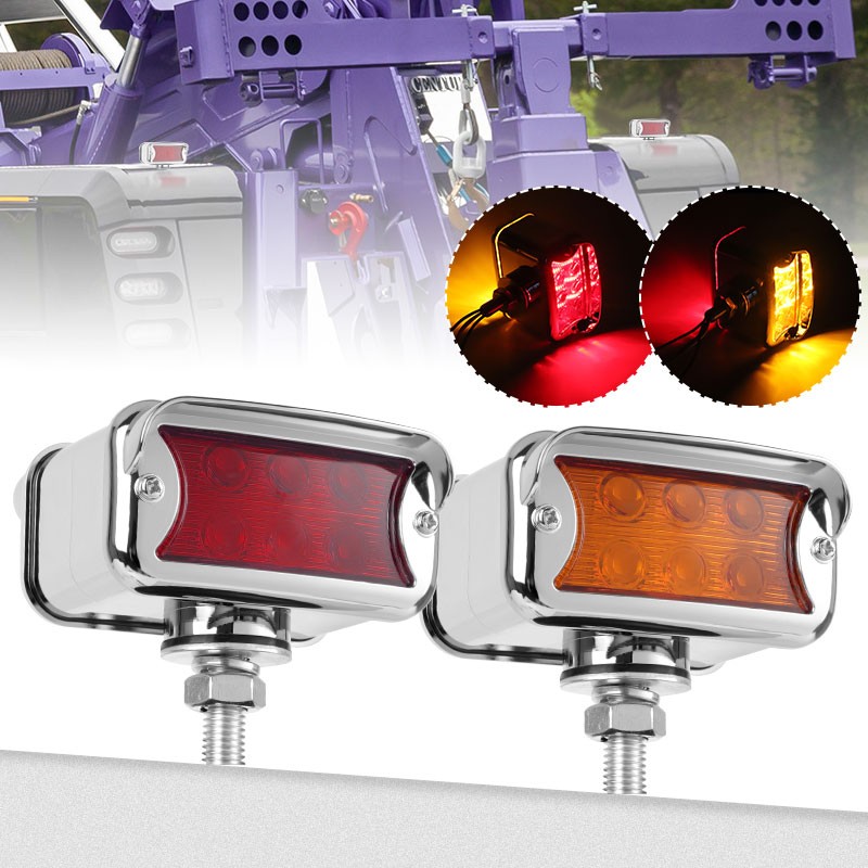 2X 57 LED Red/Amber Fender Semi Truck Pedestal Lights Turn Signal Tail Dual Face