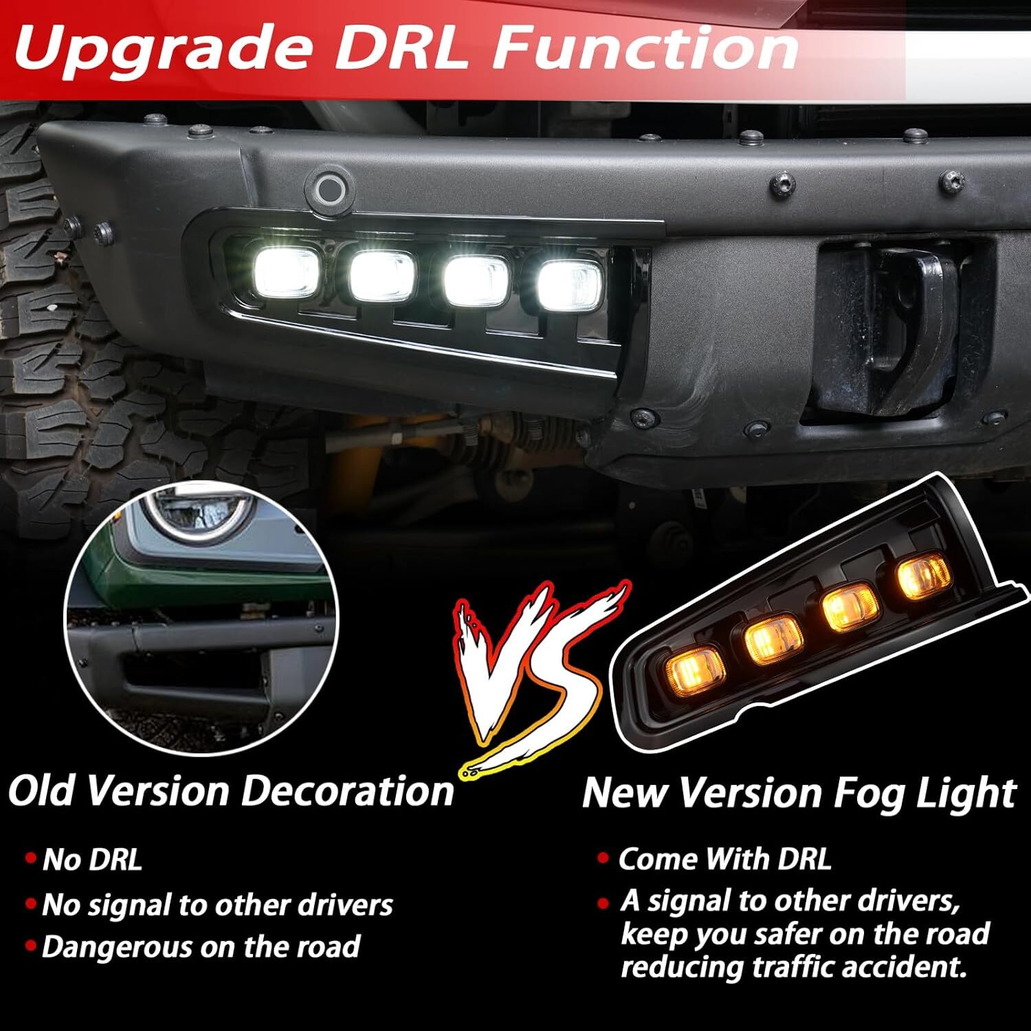 For Ford Bronco Raptor 2021-2023 LED DRL Daytime Running Fog Light w Turn Signal