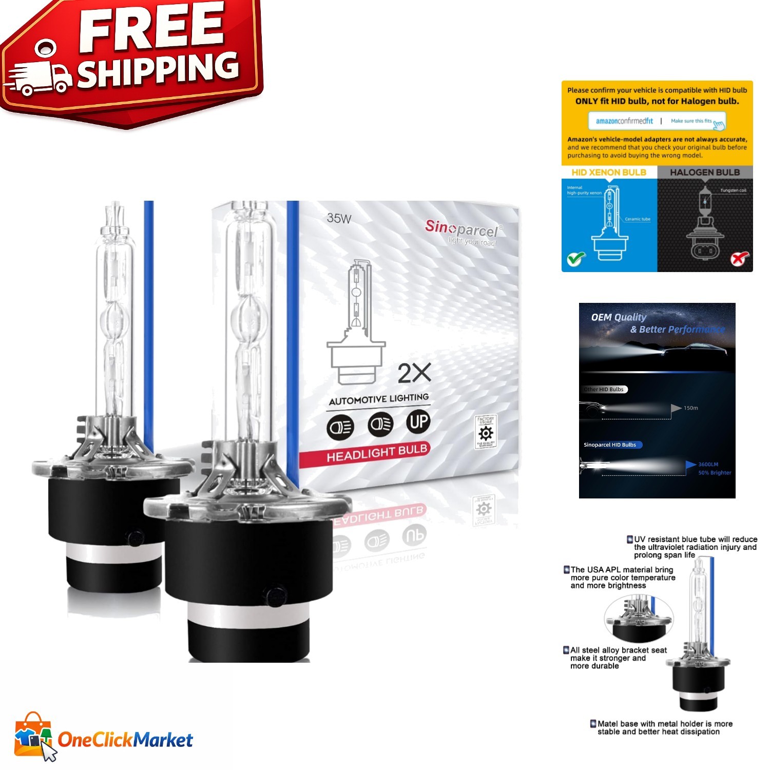 D2S 8000K Xenon HID Bulbs, 2-Pack – 3600 Lumen Output, Lifetime Support Included