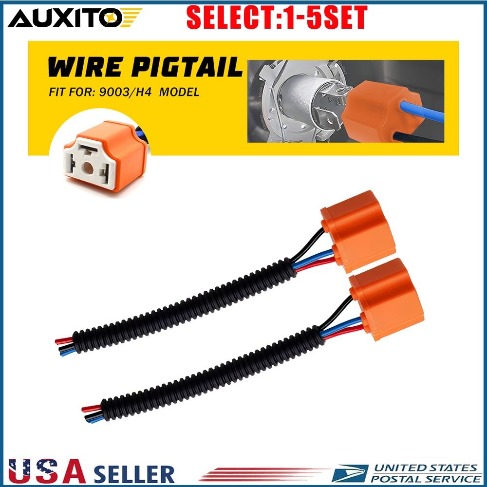 Female H4 9003 Ceramic Headlight Bulb Sockets Wire Pigtail Harness Plug 2-10X