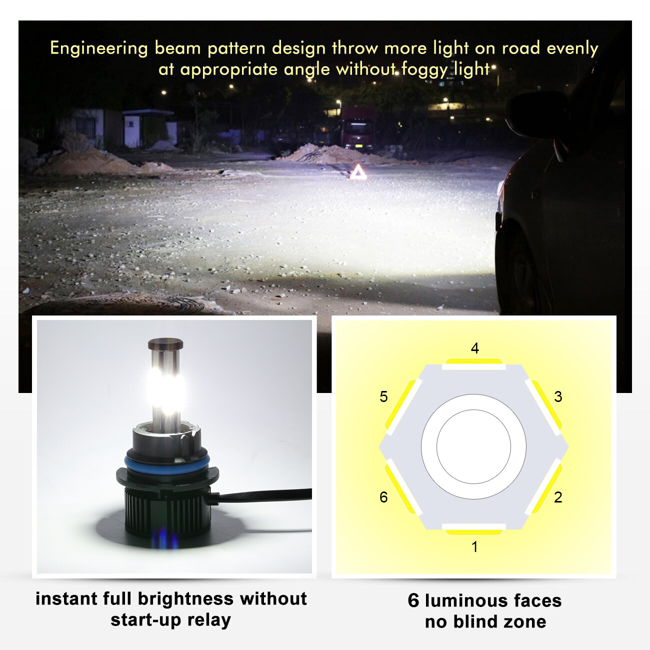 3/6/4-Sides 9007/HB5 LED Headlight Bulbs 6500K White High Low Beam Super Bright