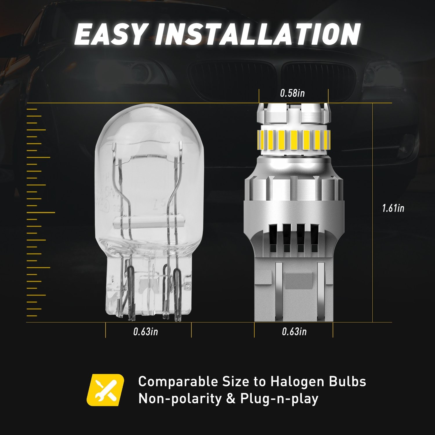 2pcs AUTOONE 7443 7440 23SMD LED Reverse Tail Back up Light Bulbs 6500K White
