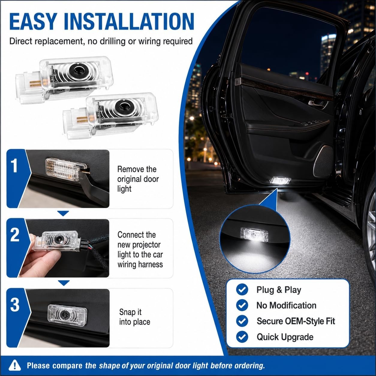 2Pcs LED Car Door Lights for Cadillac CT4 CT5 CT6 ATS XT4 XT5 XT6 – Puddle & Wel