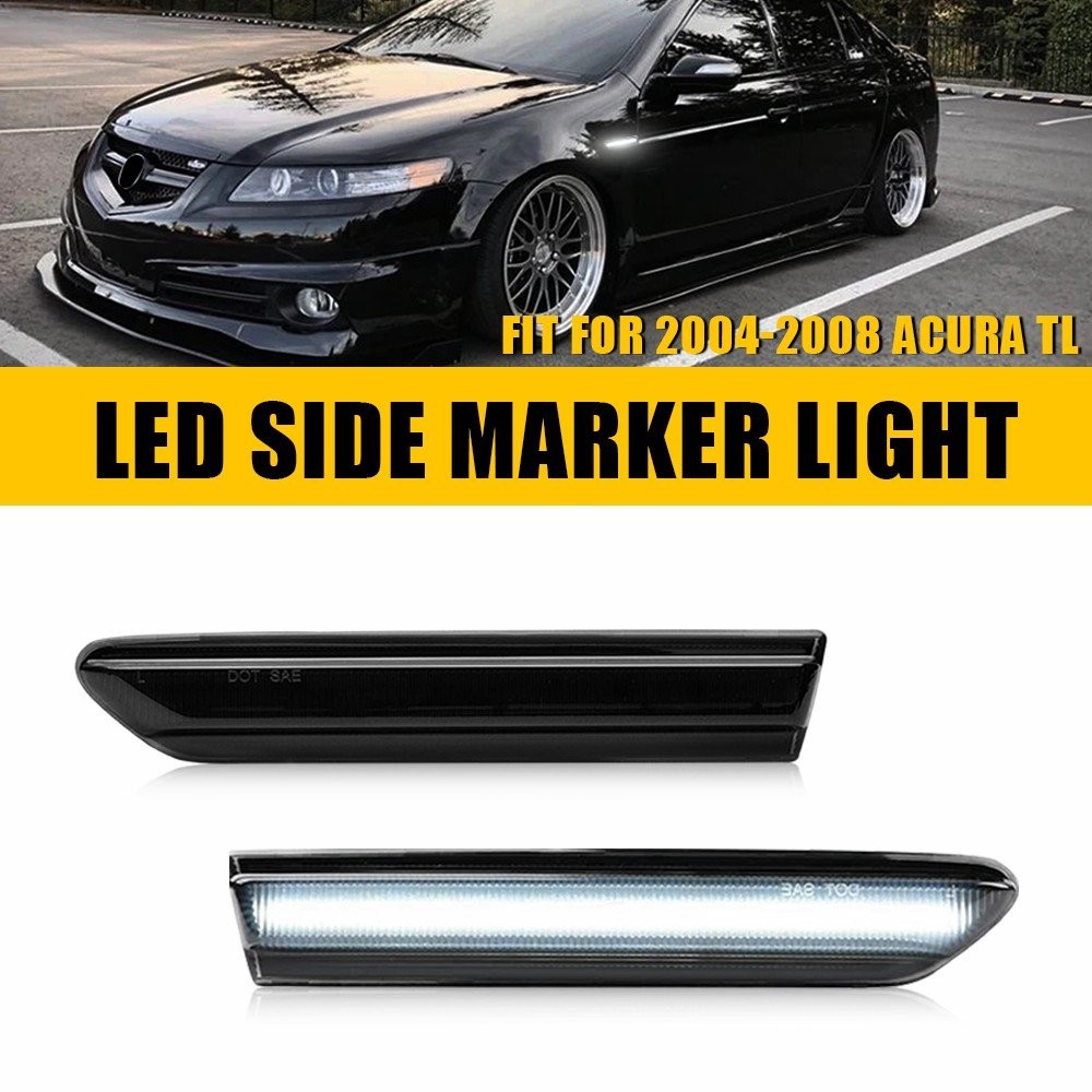 2pcs Smoked Lens White Fender LED Front Side Lights Marker For 2004-08 TL Acura