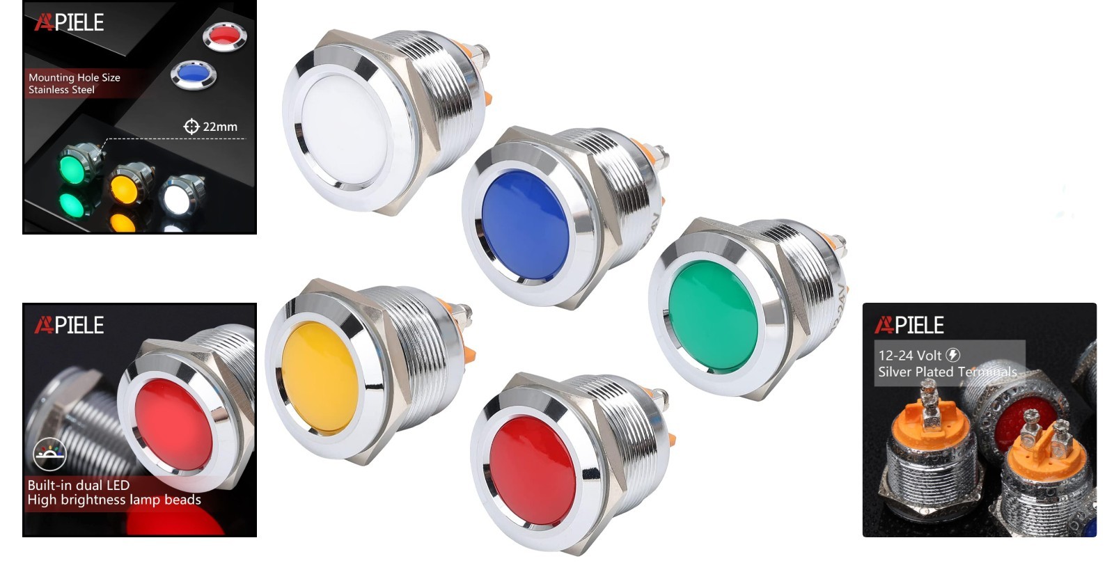22mm Waterproof LED Indicator Light – Set of 5 Multi-Color Signal Lamps