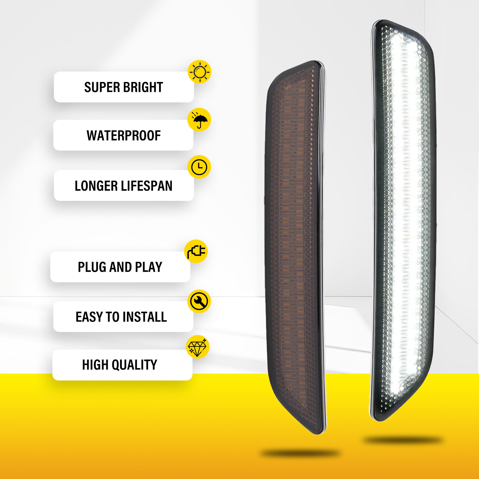 HECASA For Ford Mustang 2010-2014 LED Pure White Side Marker Lights Smoke 4PCS