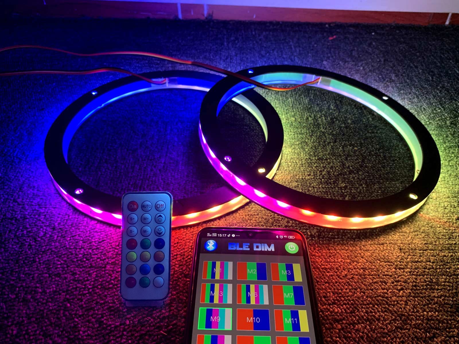 2/4/6/8pcs 8“ Color Chasing 1/2″ Spacer Ring LED Car Speaker Lights APP+Remote